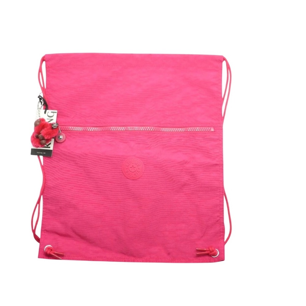 Kipling Pink Drawstring Backpack Monkey Charm Fro… - image 4